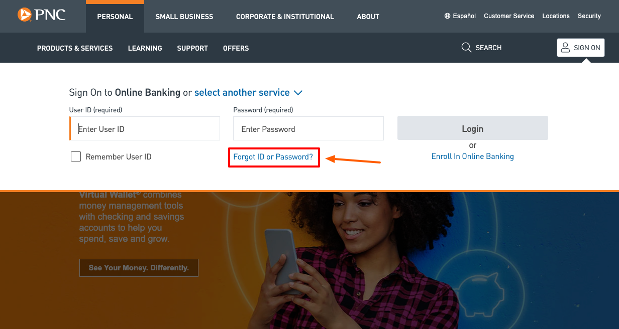 pnc bank forgot password