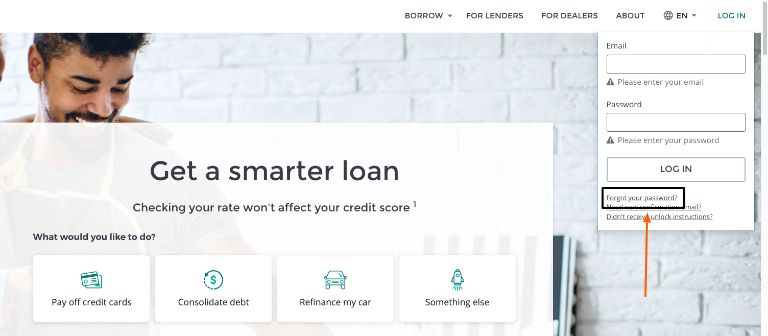 upstart loan forgot password page